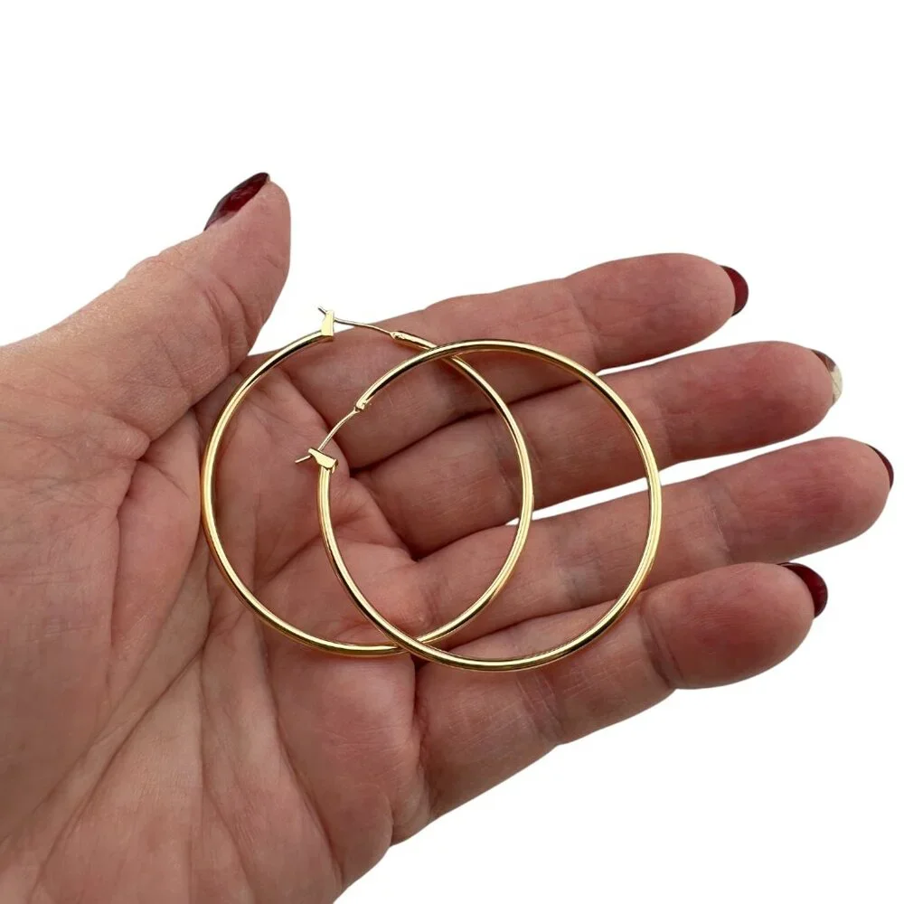Gold Filled Hoop Earrings Large 2" Closed Hoops 14KT Gold Filled - Picture 4 of 8